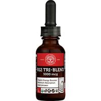 Global Healing Center Tri-Blend B12, 5000 mcg Organic Sublingual Liquid Drops | Methyl, Adenosyl, Hydroxo Blend for Energy, Mood, and Heart Health | 30-Day Supply (1 Fl Oz)