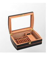 Desktop Cigar Box with Built-in Thermometer Humidifier, Portable Travel Cigar Box, Cedar Lining Storage Box 75 Cigars, Free Digital Humidity Thermometer, Black