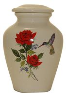 Red Rose with Hummingbird- Cremation Urn or Keepsake for Ashes - Hand Made Pottery (Small 57 Cubic Inches)