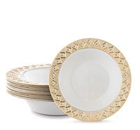 VINTAGE PLASTIC PARTY DISPOSABLE BOWLS | 14 Ounce Hard Round Wedding Soup Bowls | White with Gold Rim, 20 Pack | Elegant & Fancy Heavy Duty Party Supplies Plates for Holidays & Occasions