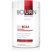 Bourn Relentless RE+ BCAA Natural Fruit Punch (30 Servings) with 5g of Fermented Branched Chain Amino Acids, no Artificial Colors, Flavors, or Sweeteners; Vegan, Gluten Free, Soy Free