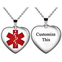 Fanery Sue Free Engraving Personalized Custom Stainless Steel Medical Alert ID Dog tag Pendant Necklace for Men Women(Heart Shape)