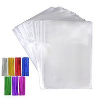 Tomnk 200pcs 6.3 x 9 Inches Cellophane Treat Bags Clear Candy Bags with 200 Twist Ties 7 Mix Colors, Candy Bread Chocolate Jelly Bags, Bakery Bags