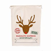 Kate's Craft Store Extra Large Cotton Santa Sack with Drawstring Tie Closure, 39" x 27" Canvas Bag (Reindeer)