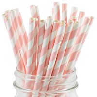 Paper Straws Pale Pink Striped Pattern - Eco Friendly Wedding Straws - Dozens of Designs & Perfect For Any Party! Frozen Dessert Supplies - 50 Count