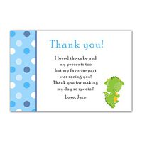 30 Personalized Thank You Cards Blue Polka Dots Green Dragon Design Baby Shower Birthday Party Event + 30 White Envelopes