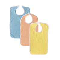 3 Pack Terry Adult Bib with Velcro Closure (Light Blue, Yellow, Peach)