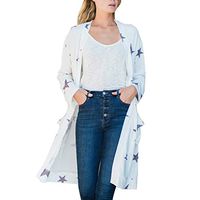 HNTDG Women Long Sleeve Open Front Leopard Print Knit Long Cardigan with Pockets Loose Outwear Tops Coat White