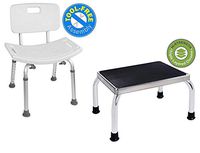 Vaunn Medical Shower Chair with Removable Back and Foot Step Stool Bundle