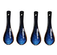 Nwn 4/6/10 Pieces Japanese Style Ceramic Soup Spoon Retro Ramen Bowl Soup Spoon Rice Spoon Creative Spoon Blue (Color : 4 Pieces)