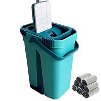 JYKOO Split Mop Bucket Set Flat Bucket Mop Set Wash and Dry Flat Mop System Floor Cleaner Mop with 8 Washable Mop Refill Pads Collapsible and Easy to Store for Floor Cleaning,Green