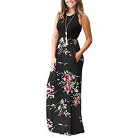 CCatyam Plus Size Dress for Women, Skirt V Neck Print Pockets Loose Sexy Maxi Fashion Black