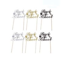 SUPVOX 6pcs Glitter Cake Toppers Paper Back to School Celebrative Cupcake Decor Ornaments Desert Picks Cupcake Toppers for School Welcome Party