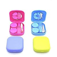 WEFOO Set of 4 Mini Travel Contact Lens Case Kit Holder Mirror Box, Blue, Purple, Green, Rose Red