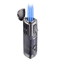 Torch Lighter Triple 3 Jet Flame Cigar Lighter with Cigar Punch - Windproof Flame Adjustable Butane Refillable Cigarette Torch for Men (Without Gas)