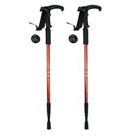 XIHAA Nordic Outdoor Three Section T Handle Hiking Trekking Stick 6061 Aluminum Alloy Adjustable, Ultralight for Travel Mountaineering(1 Pair),Red