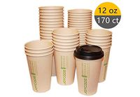 12 OZ[16 OZ]Compostable Disposable Hot Coffee Paper Cups 100% Biodegradable Bamboo Fiber With Lids,170[130]Counts,170 (12OZ,170CT)