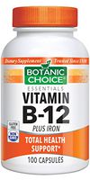 Botanic Choice Vitamin B-12 Plus Iron - High-Potency Capsule For Healthy Digestion and Balanced Nutrition - Energy-Boosting Daily Dietary Supplement for Men and Women 100 Pcs