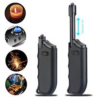 MENG ZHI AO Candle Lighter Electric Arc Rechargeable Lighter with Safety Lock USB Plasma Lighter Perfect Telescopic Rod Neck Fire Starter Lighter for Outdoor Camping Hiking Cooking BBQs (Black)