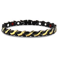 PINGMAI [Bangle], Ladies Titanium Steel Magnetic Therapy Bracelet, Black + Gold