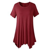 Theoylos Women's T-Shirts O-Neck Irregular Hem Short Sleeve Ladies Loose Large Size T-Shirts Casual Tops Wine