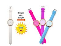 Geneva Watch Sunlight Color Changing Watch Woman Watch Leather Strap Men Watch Kids Watch in an Elegant Gift Box Set (Purple)