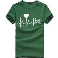 EAZsyn8 Women's T- Shirts Leaf Print O-Neck Short Sleeve Tees Casual Wild Lightweight Tunics Tops (M, A2~Green)