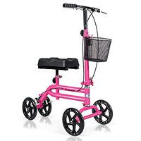 Kanizz Dual Brake Medical Steerable Folding Knee Walker, Double Steel Tube Walking Aids Scooter w/Shopping Basket, Turning Brake Knee Bike, Great for Injury Sportman Leg Surgery, Pink
