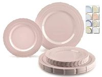 " OCCASIONS" 240 Plates Pack,(120 Guests) Extra Heavyweight Vintage Wedding Disposable/Reusable Plastic Plates 120x11'' Dinner+120 x 8.25'' Salad/Dessert Plate (Chateau Blush Pink)