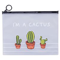 Cactus Pattern Transparent Student Pencil Pen Case Cosmetic Pouch Pocket Brush Holder Makeup Bag for School Officce (C)