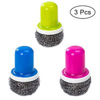 Stainless Steel Scourers with Handle,Reusable Dish Scrubber Cleaning Brush for Washing Pot Dish (Blue+Green+Red)