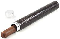 Brown Croco Leather One Finger Aluminum Cigar Tube