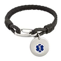 Divoti Custom Engraved Paracord Medical ID for Women, Stainless Steel Medical Bracelet, Medical ID Bracelet w/Free Engraving – Black Leather Double Bolo-8.0"-Deep Blue