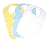 6 Pack of Soft Terry Cloth Adult Bibs with Velcro® Closures Size 18x30-2 Blue 2 White & 2 Yellow (18"x30")