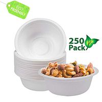 Biodegradable Compostable Eco Friendly Disposable Sugarcane Bowls, 16 Oz Bowl, Dip Soup Bowl, Serving Bowls, Snack Trays, 250 Pack