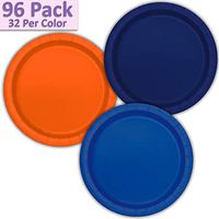 96 Paper Dinner Plates (9") - Navy Blue, Orange, Royal Blue - 32 Per Color, 3 Colors - Great Assortment for Birthday Parties, Weddings, Holidays, Baby Shower, Celebrations, and more