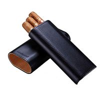 SMLZV 3 Tubes Leather Cigar Humidor,Travel Portable Cedar Wood Lined Cigar Case