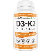 Vitamin D3 K2 Supplement (60 Capsules) - Vitamin K2 MK7 100mcg & Vitamin D3 5000 IU & Calcium 210mg - Immune System Support, Strong Bones and Heart Health- Smoky Mountain Nutrition