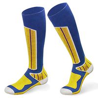 Wool Ski Socks, High Performance Extra Warm Sock Snow Skiing/Snowboard Socks- Perfect for Skiing, Snowboarding and Climbing(X-Large, Blue&Yellow)