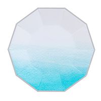 Fire and Creme Surf Foiled Party Paper Plates Silver White Blue Ombre 9 x 9" - Pack of 8 (Large)