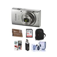 Canon PowerShot ELPH 180 20MP Digital Camera, 8X Optical Zoom Silver - Bundle with 16GB Class 10 SDHC Card, Spare Battery, Cleaning Kit, Card Reader, Software Package