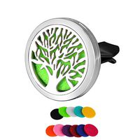 HOUSWEETY Car Air Freshener Aromatherapy Essential Oil Diffuser - Tree of Life Stainless Steel Locket,11 Refill Pads (with Gift Bag)