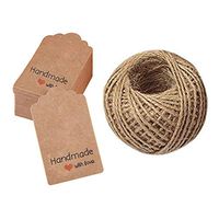 Handmade with Love Mini Gift Paper Tags, 200 pcs Rectangle Brown Gift Labels with 99 ft Natural Jute Twin, Kindness for Gift Wrap, Wedding Favors by Hubhnb