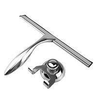 Stainless Steel Shower Window Squeegee Cleaner Windshield Wiper with Suction Cup Hanging Hook for Bathroom Mirror Window Glass