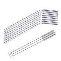 Usstore Cleaning Brushes 8 Pcs Stainless Steel Metal Drinking Straw Reusable Straws + 3 Cleaner Brush Kit