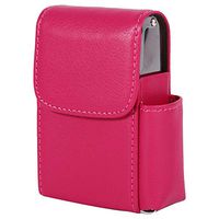 Mumusuki Cigarette Case PU Leather Tobacco Pouch Lighter Holder Name Card Storage Container Man Woman Black Pink(Red)