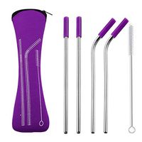 buS9YIN4E 4Pcs Creative Reusable Stainless Steel Metal Straws with Silicone Tips Cover - About 8.5 Inch- Include 1Pc Organizer Bag 1Pc Cleaning Brush 2Pcs Bent Straws and 2Pcs Straight Straws
