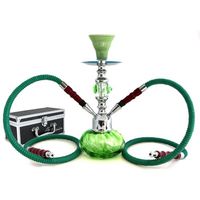 GStar Premium Series: 11" 2 Hose Hookah Complete Set w/ Carry Case - Swirl Glass Vase (Living Green)