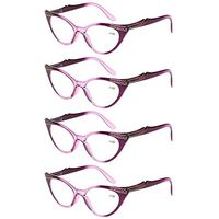 Kerecsen 4 Pack Ladies Stylish Cateye Reading Glasses Spring Hinge Readers for Women (4Purple, 1.0)