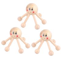 uxcell Wooden Smile Face Pattern Family 6 Legs Care Tool Body Massage Roller 3pcs